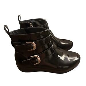 Fitflop Laila Ankle Boots Womens Sz 9 Black Patent Leather Buckle‎ Booties NEW